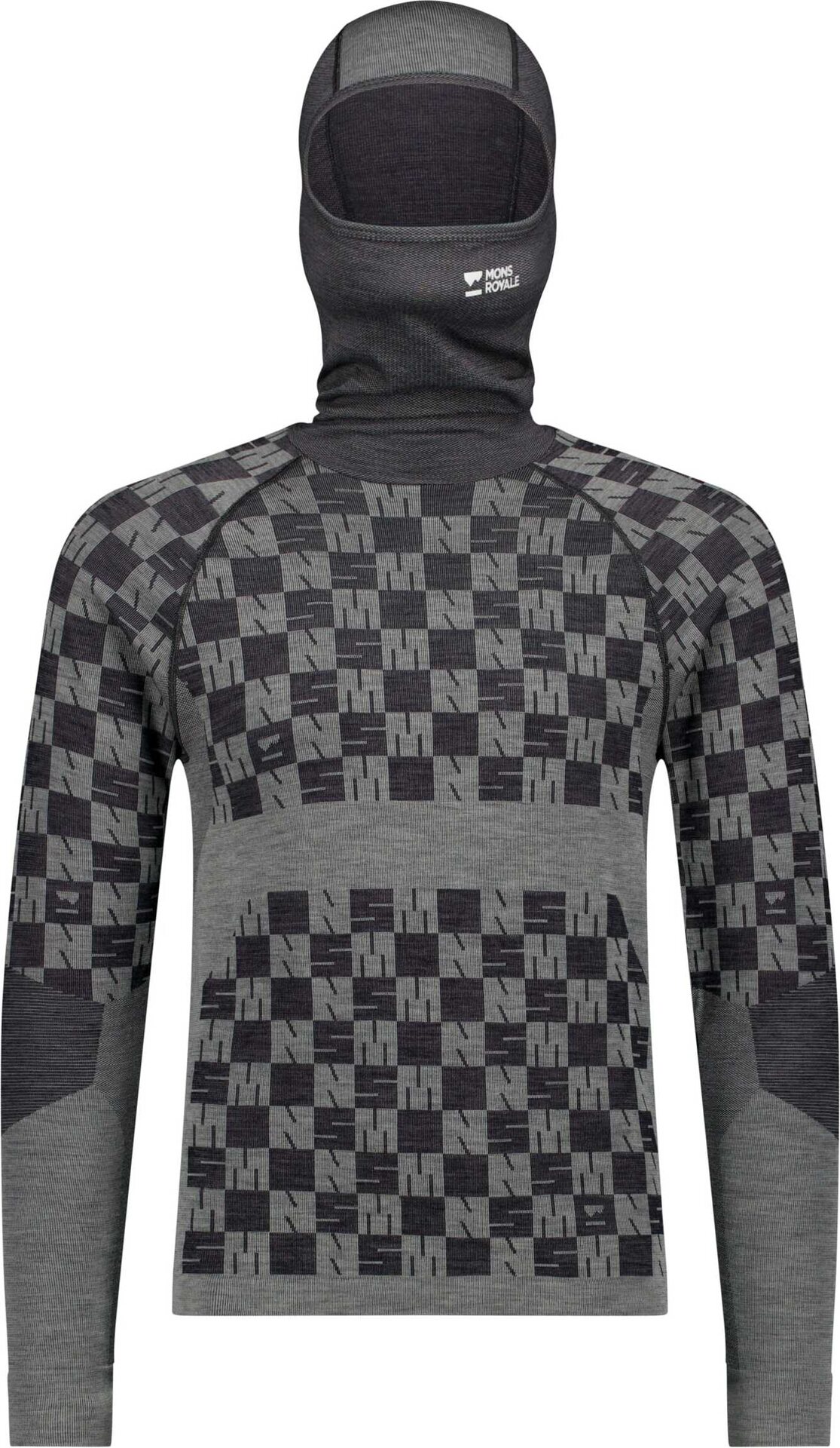 Mons Royale Ascender Merino Seamless Hooded Long Sleeve Mens Dried Sage / Black