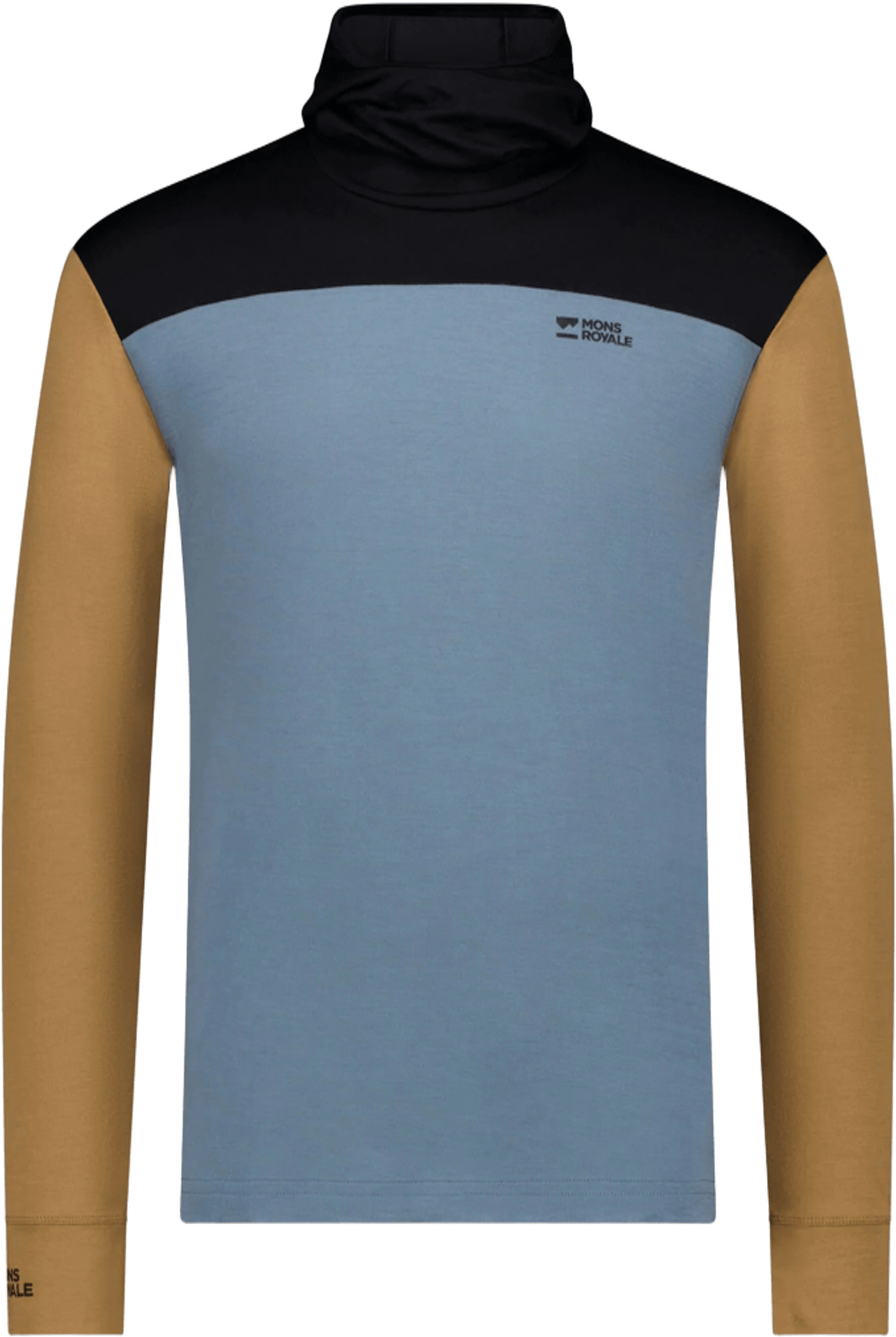 Mons Royale Yotei Powder Hood Longsleeve Mens Goblin Blue / Toffee / Black