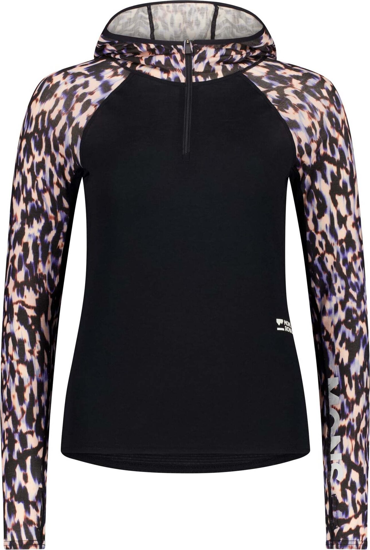 Mons Royale Bella Merino Long Sleeve Hood Womens Rock Leopard / Black