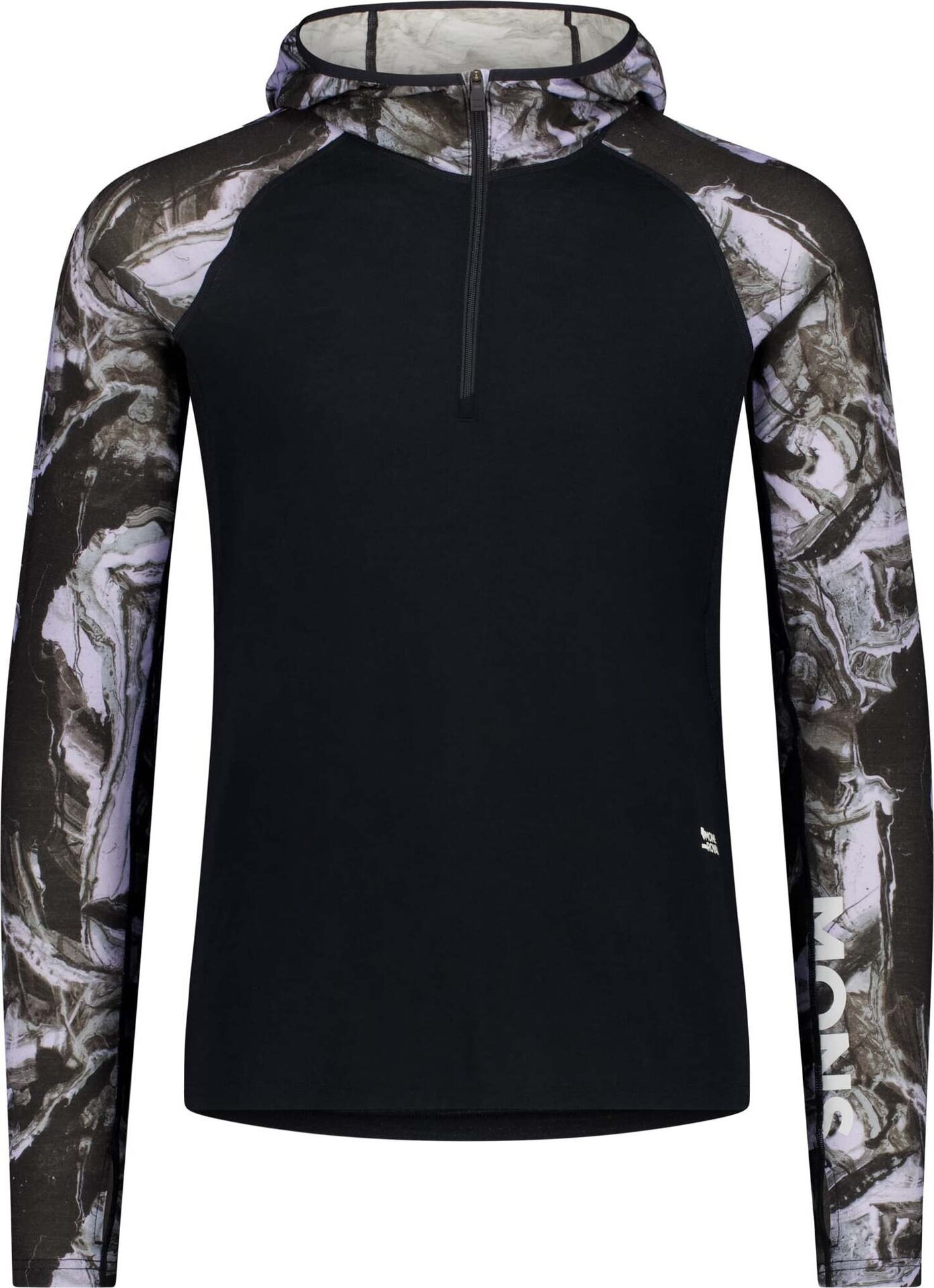 Mons Royale Temple Merino Long Sleeve Hood Mens Rock Camo / Black