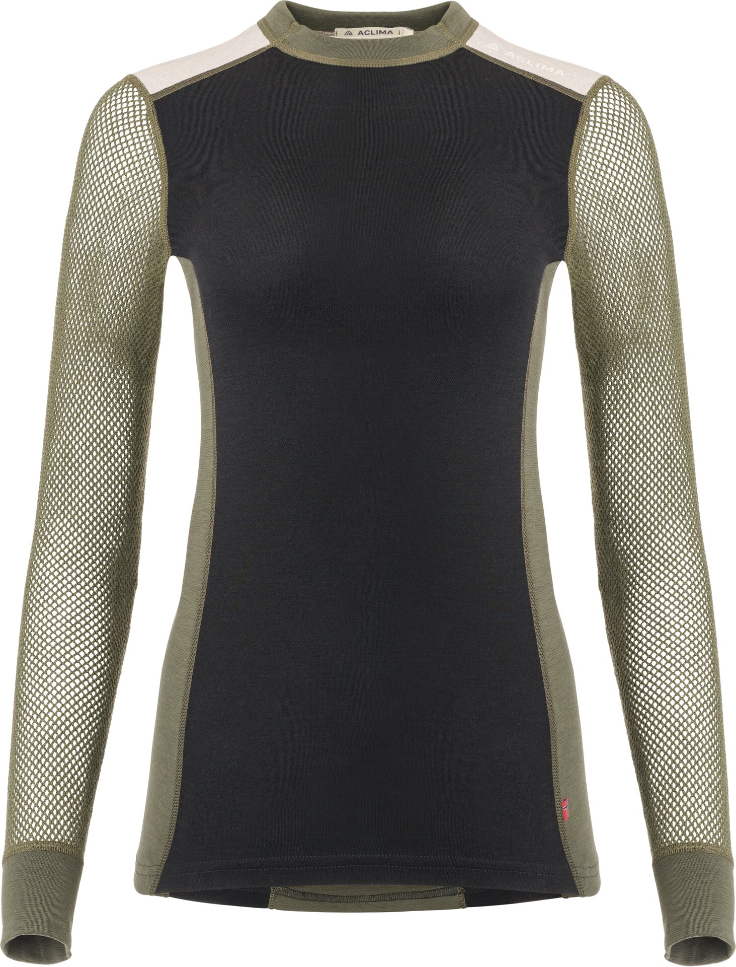 Aclima Woolnet Hybrid Crewneck Womens Jet Black / Olive Night / Beige Melange