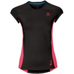 Odlo BL TOP Crew neck s/s Ceramicool pro Black - Fiery Coral