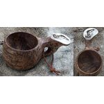 Wooden cup with bone and picture Salmon