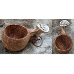 Wooden cup with bone and picture Willow grouse
