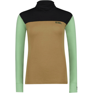 Mons Royale Yotei Merino High Neck Long Sleeve Womens, Matcha / Toffee / Black, XL