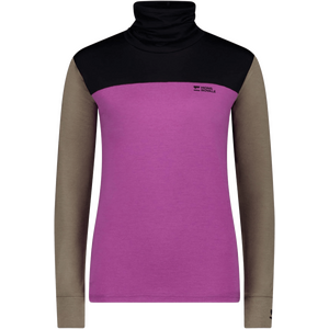 Mons Royale Yotei Merino High Neck Long Sleeve Womens, Purple Bolt / Walnut / Black, S