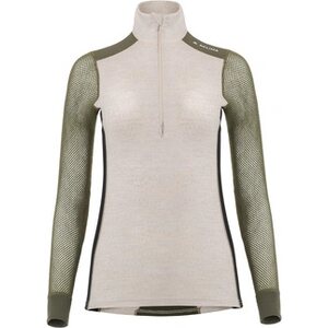 Aclima Woolnet Hybrid Mock Neck Womens, Beige Melange / Tarmac / Jet Black, XL