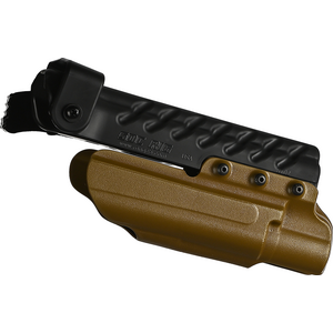 G-Code SOC Light Bearing Holster, Coyote, Brushed Aluminium RTI Hanger, Glock 19 with Surefire X-300B, Vasen