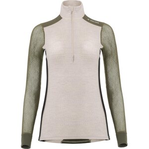 Aclima Woolnet Hybrid Mock Neck Womens, Beige Melange / Olive Night / Jet Black, S
