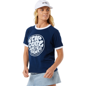 Rip Curl SG Wettie Ringer Tee Womens, Navy, S