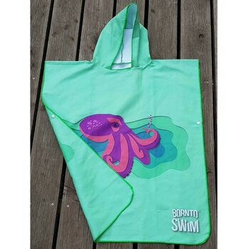 BornToSwim Changing Robe Poncho Towel With Hood Kids, Green Octopus, XS (65 x 65 cm)