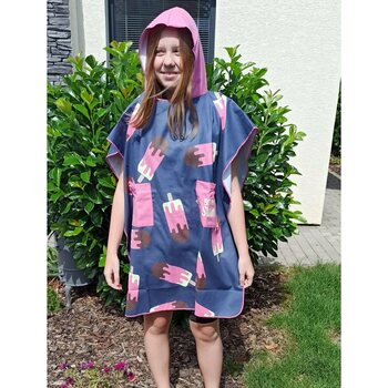 BornToSwim Hooded Poncho Changing Robe Towel Adult, Ice cream Blue/Pink, L (90 x 120 cm)