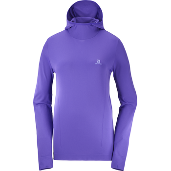 Salomon Essential Seamless Hoodie Womens, Deep Blue/Heather, XL