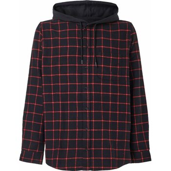 Oakley Hooded Button Down Mens, Black/Red Check, L