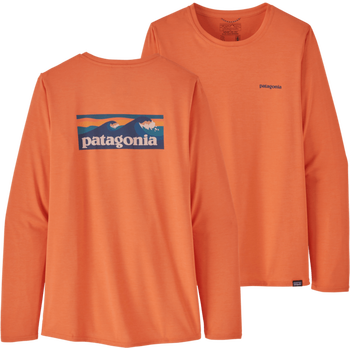 Patagonia Long-Sleeved Capilene Cool Daily Graphic Shirt Womens, Broadshort Logo: Tigerlily Orange X-Dye, M