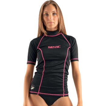 Seacsub Rash Guard T-Sun Short Womens, Black/Pink, XS