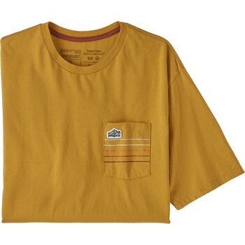 Patagonia Line Logo Ridge Stripe Organic Pocket T-Shirt Mens, Cabin Gold, M