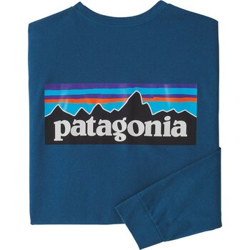 Patagonia Long-Sleeved P-6 Logo Responsibili-Tee Mens, Wavy Blue, L