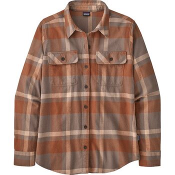 Patagonia Long-Sleeved Organic Cotton MW Fjord Flannel Shirt Womens, Comstock: Dusky Brown, S