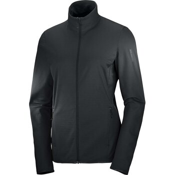 Salomon Essential Lightwarm Full Zip Midlayer Jacket Womens, Deep Black, L
