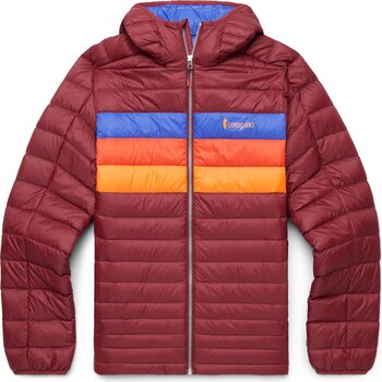 Cotopaxi Fuego Down Hooded Jacket Mens, Burgundy Stripes, M
