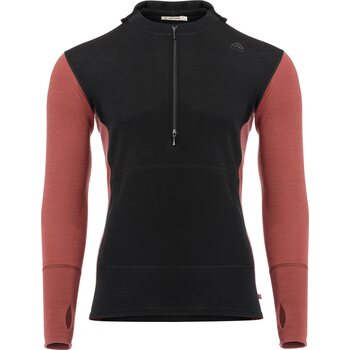 Aclima WarmWool Hoodsweater w/Zip Mens, Jet Black / Spiced Apple, XL
