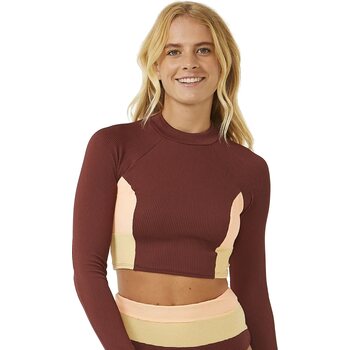 Rip Curl Block Party Spliced Crop Long Sleeve Womens, Plum, L