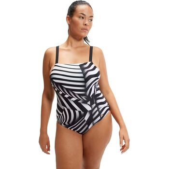 Speedo Shaping Square Neck Printed 1 Piece (Amber Glow), Black / White, UK 18 / 40"