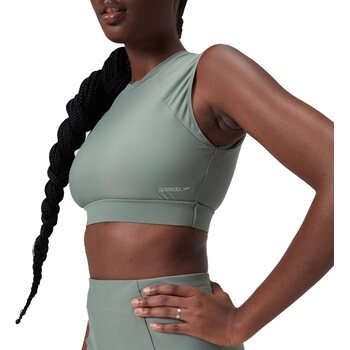 Speedo Solid Crop Top with Mesh, Soft Olive, S