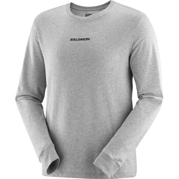Salomon Logo Perf Long Sleeve Tee Mens, Heather Grey, S