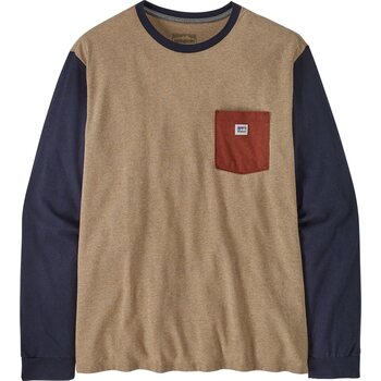 Patagonia Long-Sleeved Shop Sticker Pocket Responsibili-Tee Unisex, Grayling Brown, S