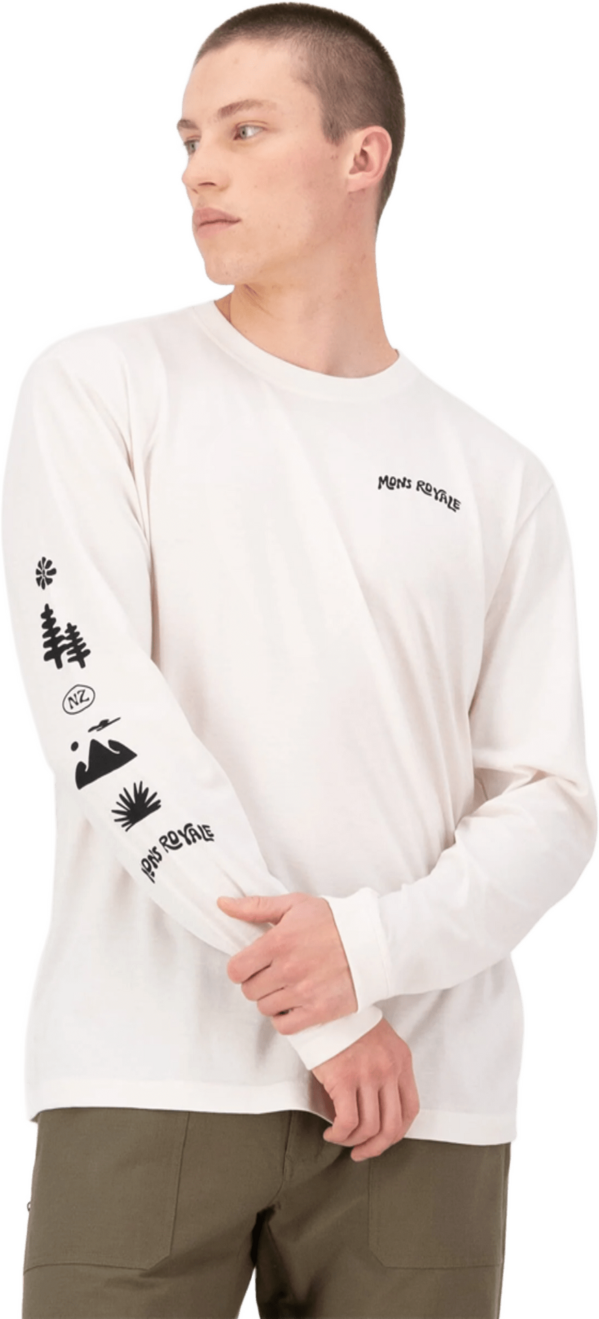 Mons Royale Yonder Merino Organic Cotton LS Mens Vintage White
