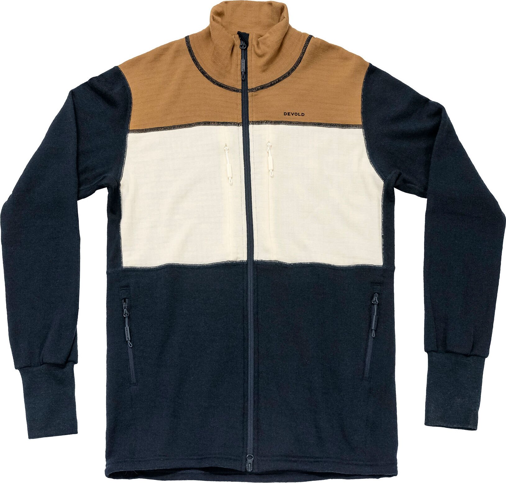 Devold Egga Grid Merino Jacket Mens Wheat/Raw White/Ink
