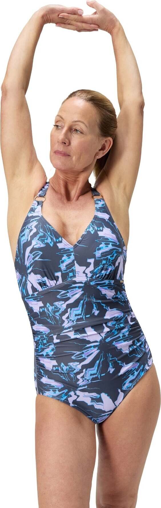 Speedo Shaping Printed V Neck 1 Piece Womens Purple Mist