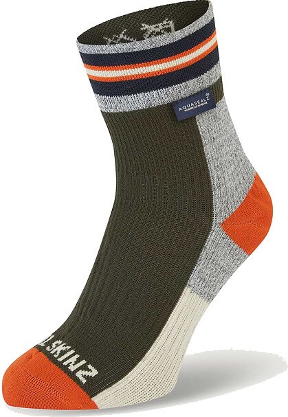 Sealskinz Surlingham Waterproof All Weather Ankle Length Striped Cuff Socks Olive