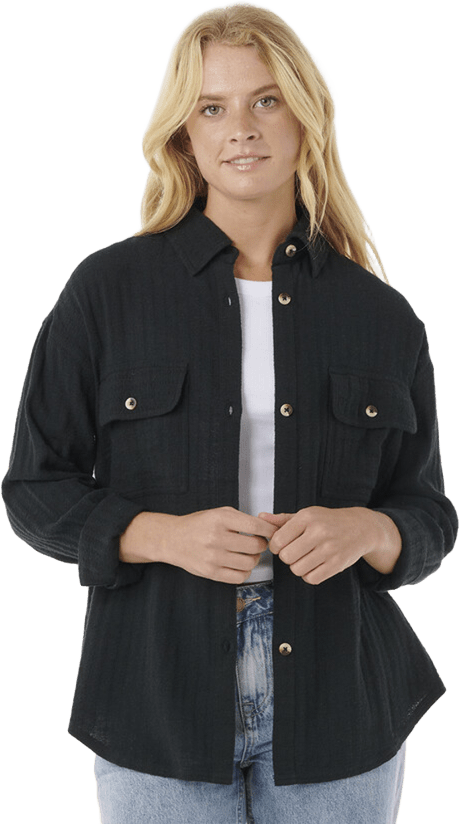 Rip Curl Oceanic Textured Shacket Womens Washed Black