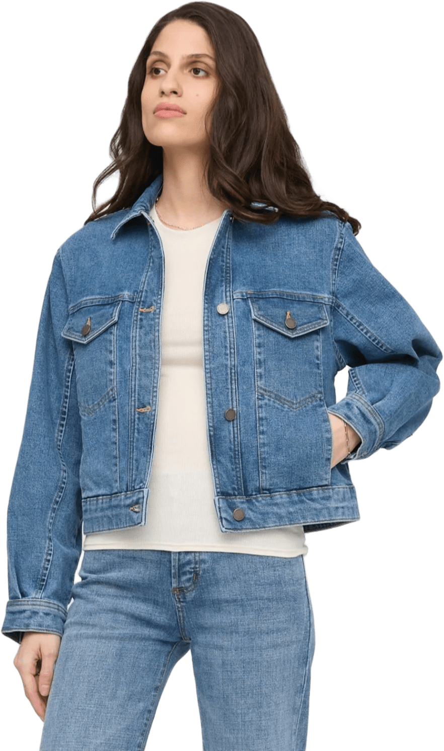 Duer Midweight Denim Pleated Jacket Womens Vintage Wash