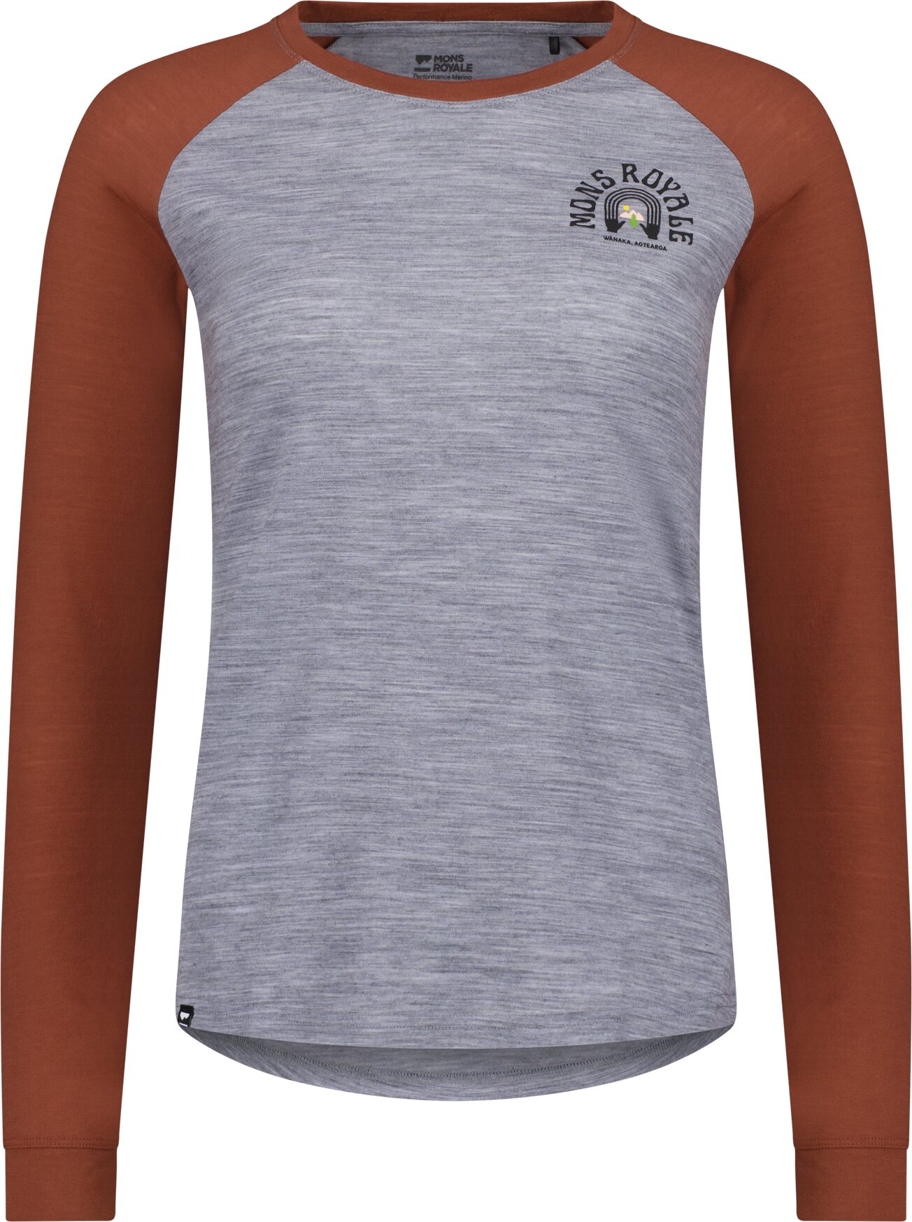 Mons Royale Icon Merino Raglan Long Sleeve Womens Sienna / Grey Heather