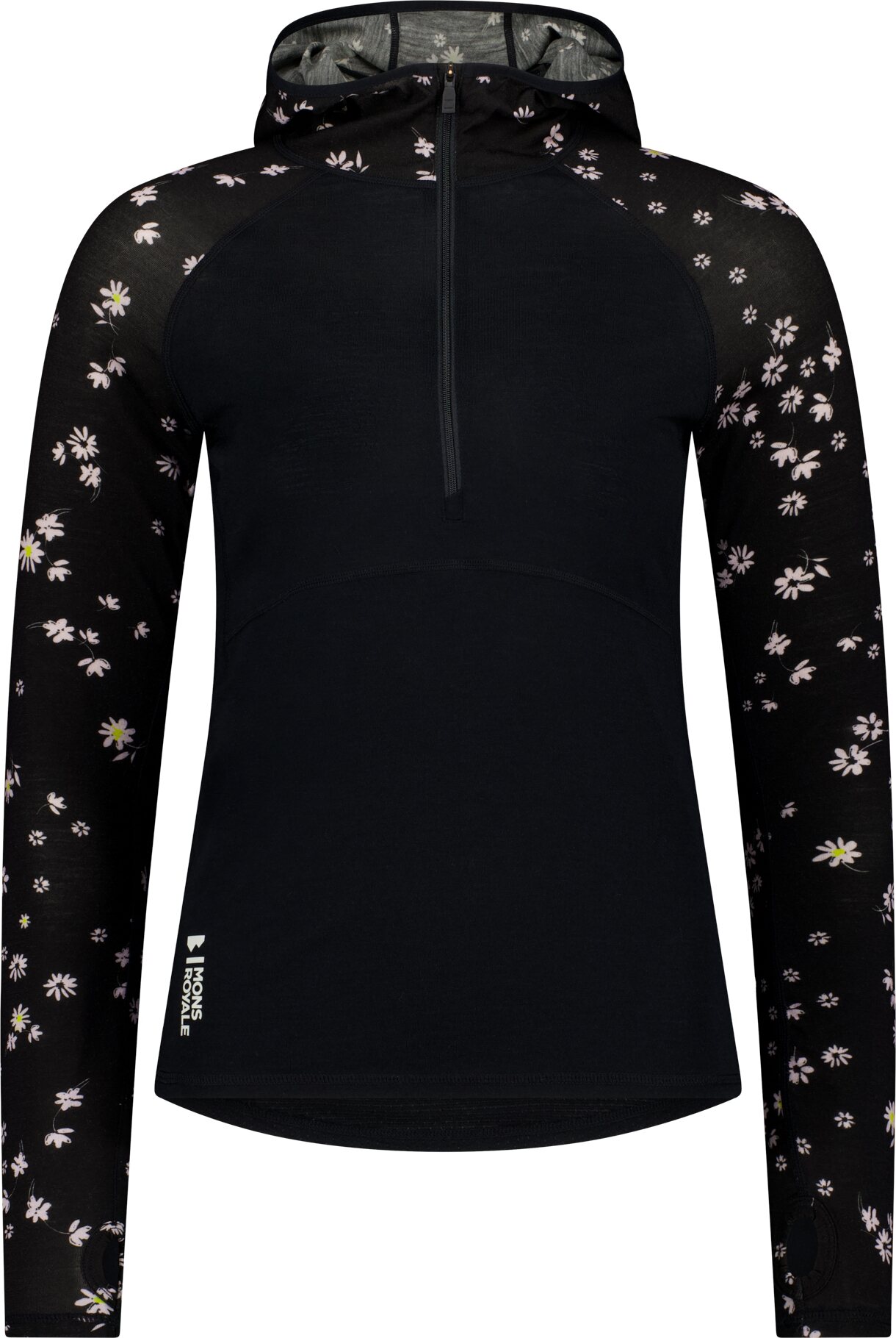 Mons Royale Bella Merino Air-Con Hood Womens Black Daisy