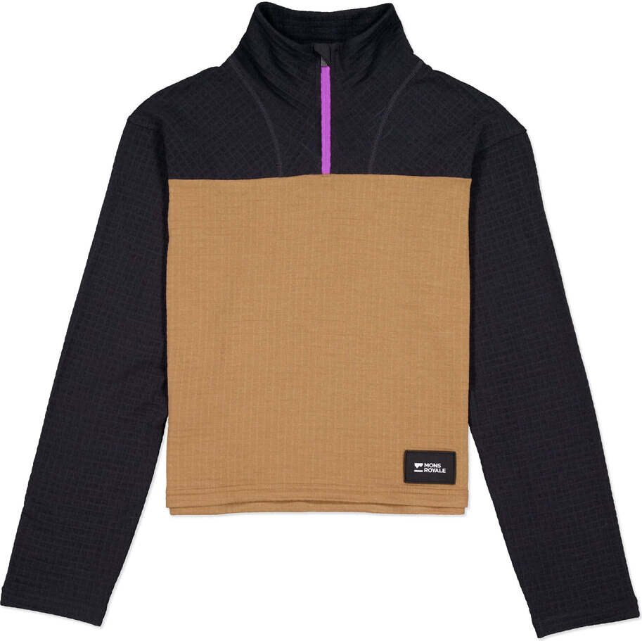 Mons Royale Offgrid Merino Fleece Long Sleeve Womens Black / Toffee