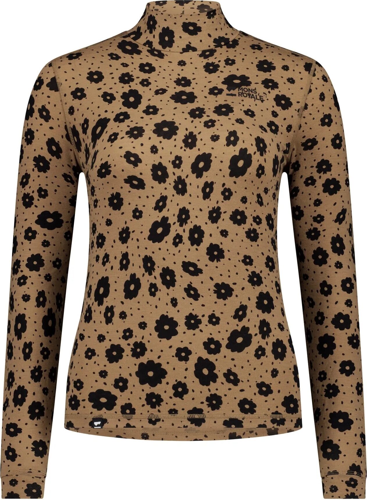 Mons Royale Cascade Merino Base Layer Mock Neck Long Sleeve Womens Aoraki Lily Toffee