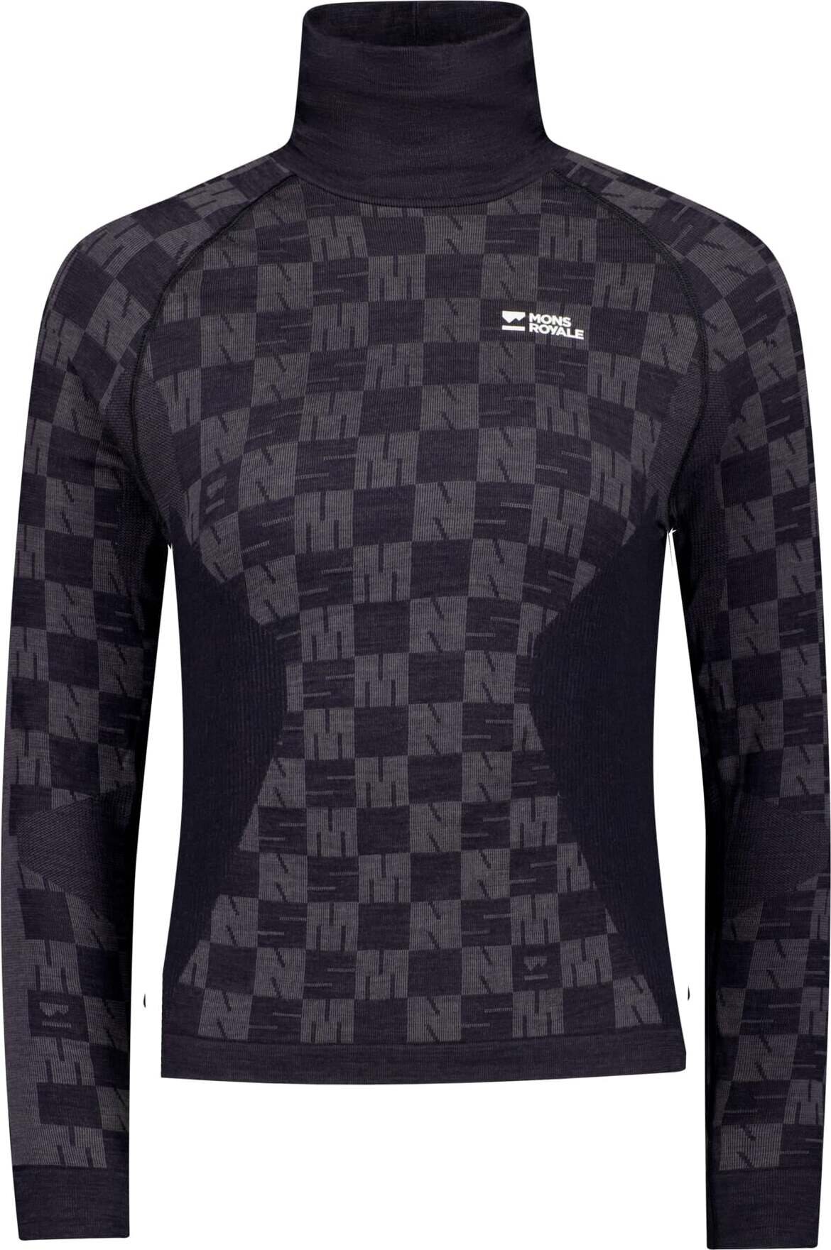 Mons Royale Ascender Merino Seamless Mock Neck Long Sleeve Womens Forged Iron / Black