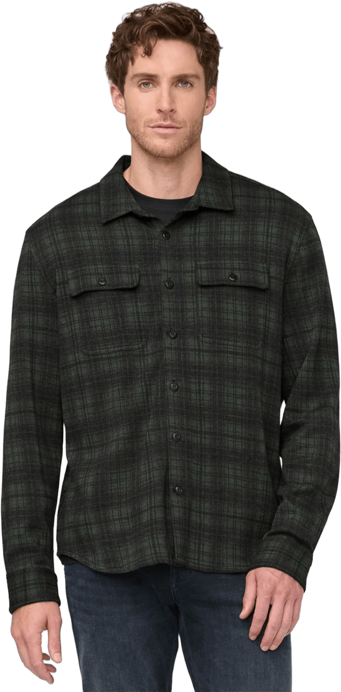 Duer Performance Flannel Button Down Mens Heather Peat Plaid