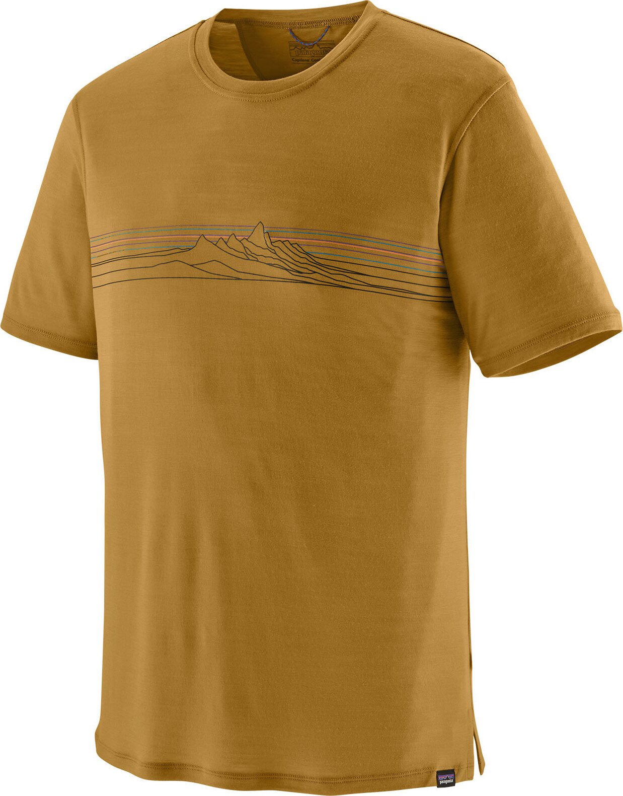 Patagonia Cap Cool Merino Blend Graphic Shirt Mens Strata Stripe: Bobcat Brown