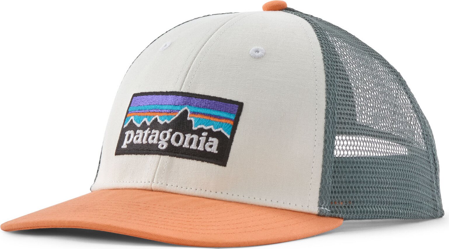 Patagonia P-6 Logo LoPro Trucker Hat White w/Peach Sherbet