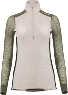 Aclima Woolnet Hybrid Mock Neck Womens Beige Melange / Tarmac / Jet Black