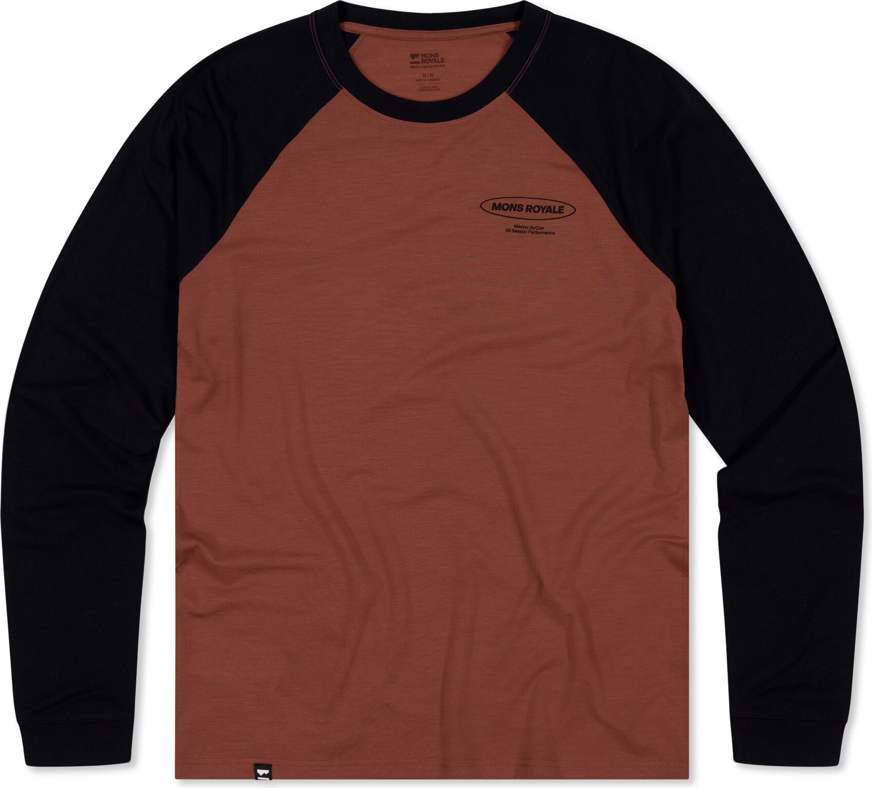 Mons Royale Icon Merino Raglan Long Sleeve Mens Cinnamon / Black
