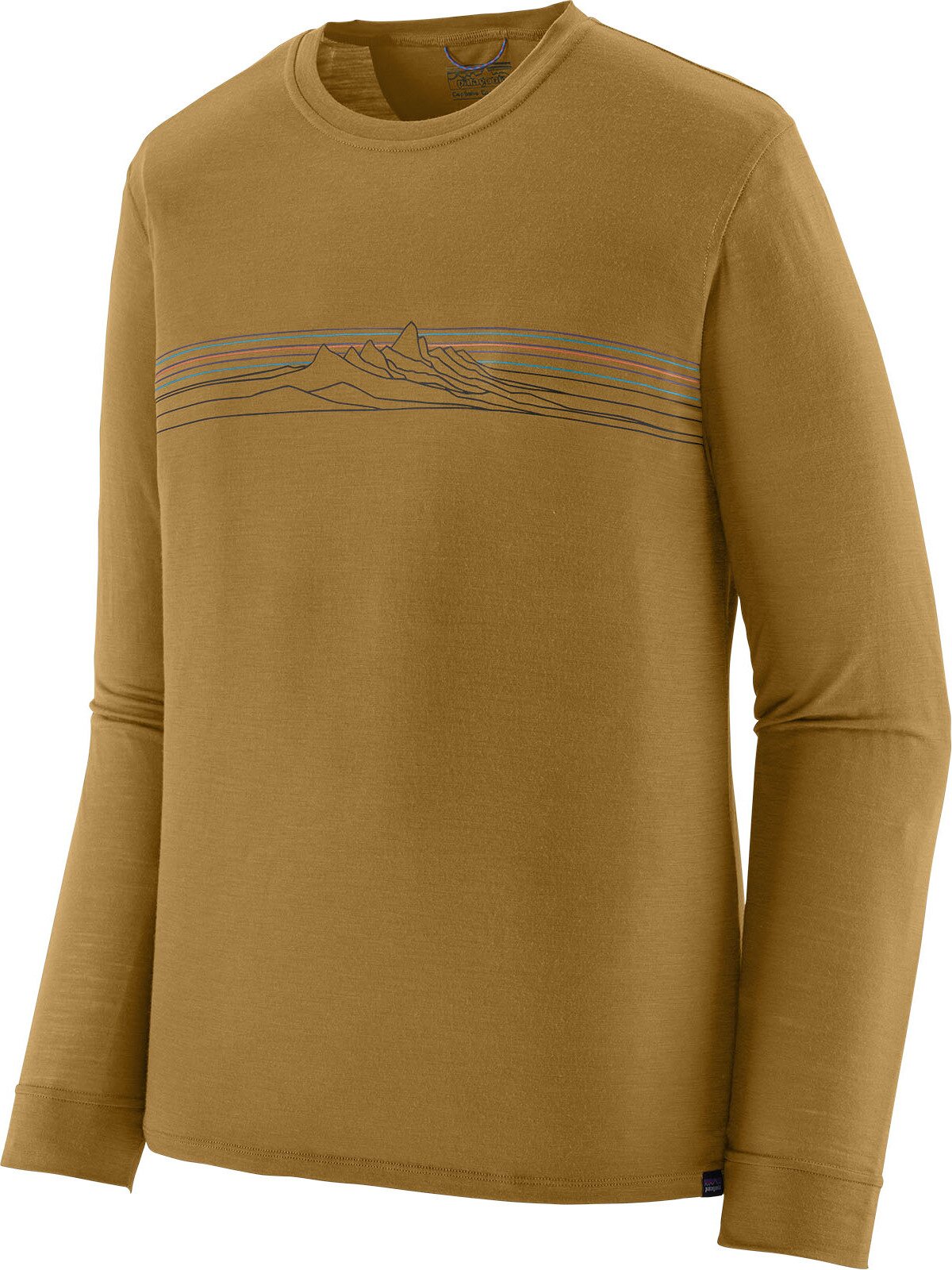 Patagonia Longsleeve Cap Cool Merino Graphic Shirt Mens Strata Stripe: Bobcat Brown