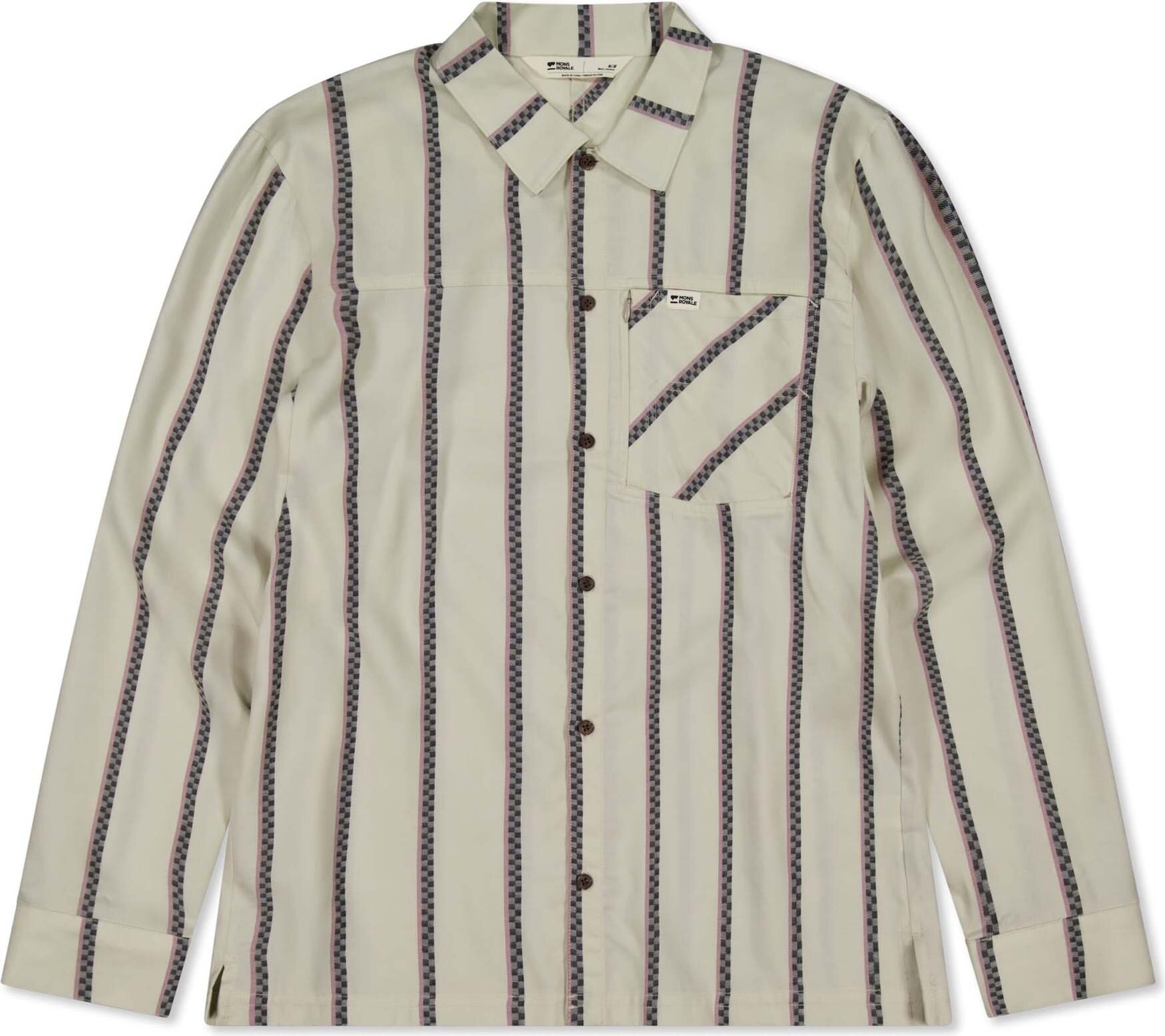 Mons Royale AT Merino Long Sleeve Shirt Mens Bone Stripe