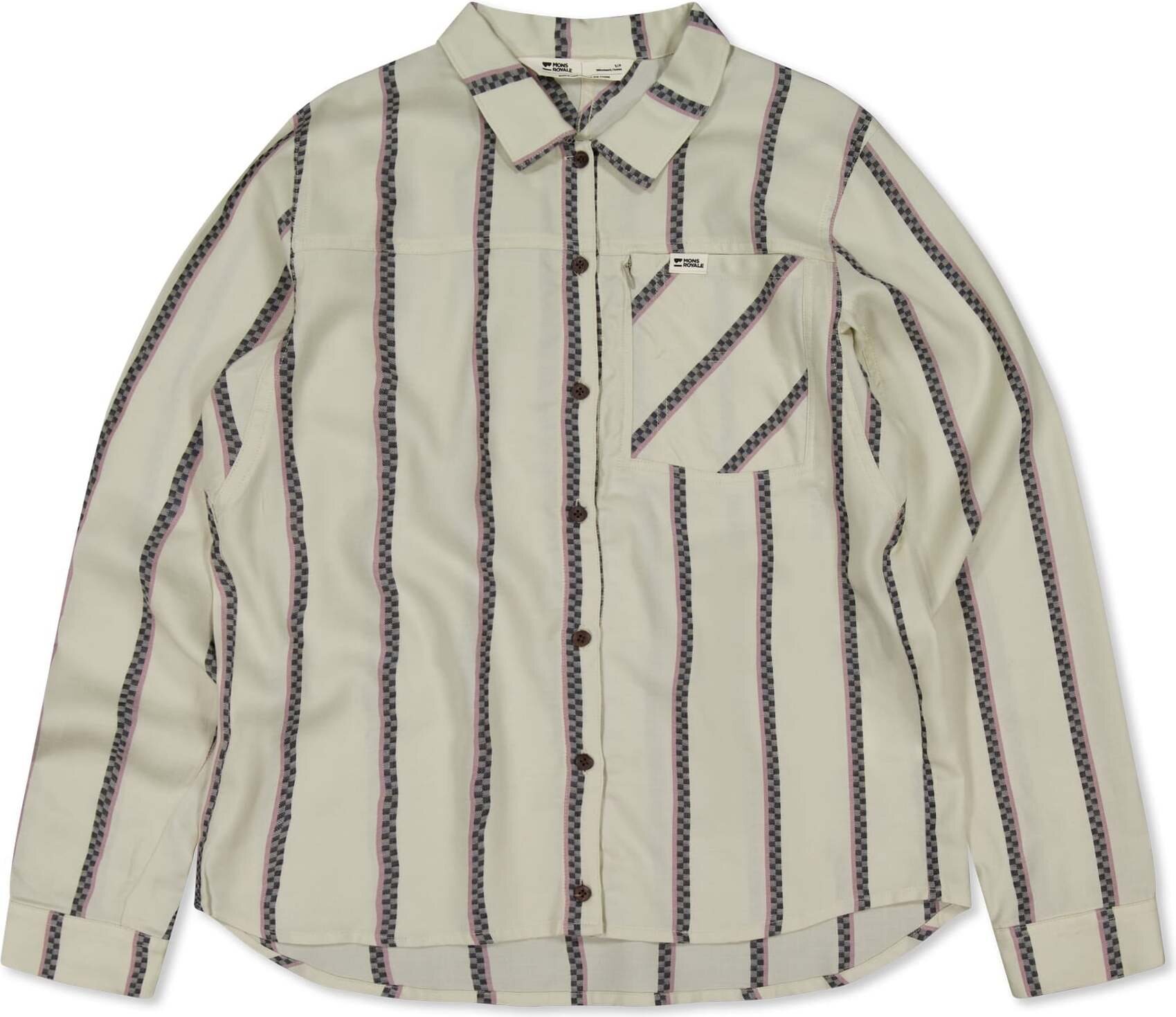 Mons Royale AT Merino Long Sleeve Shirt Womens Bone Stripe